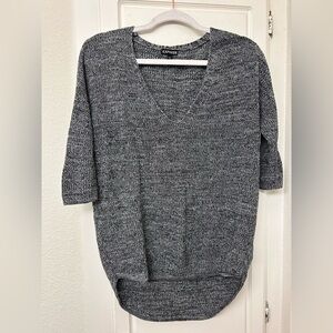 Black White Express Sweater XS Knit Round Oversized 3/4 Sleeve